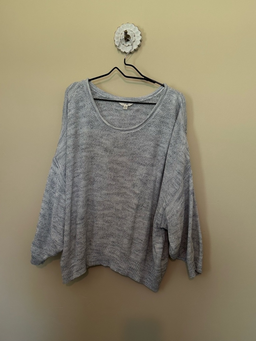 Terra & Sky Light Gray/Blue Scoop Neck Knit Sweater